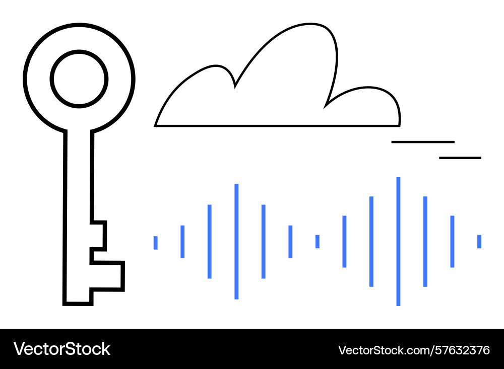 Key with cloud and soundwave representing secure Vector Image