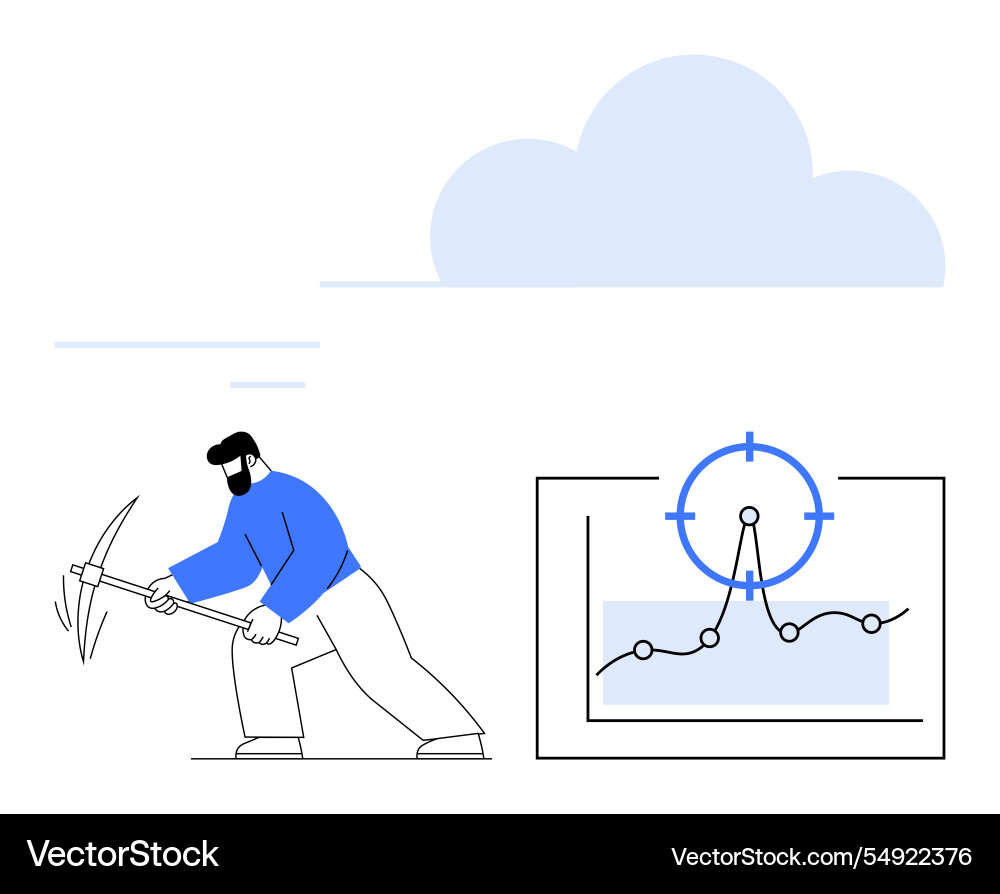 Man-Mining-Daten mit Pickaxe und gezieltem Graph Vektorbild