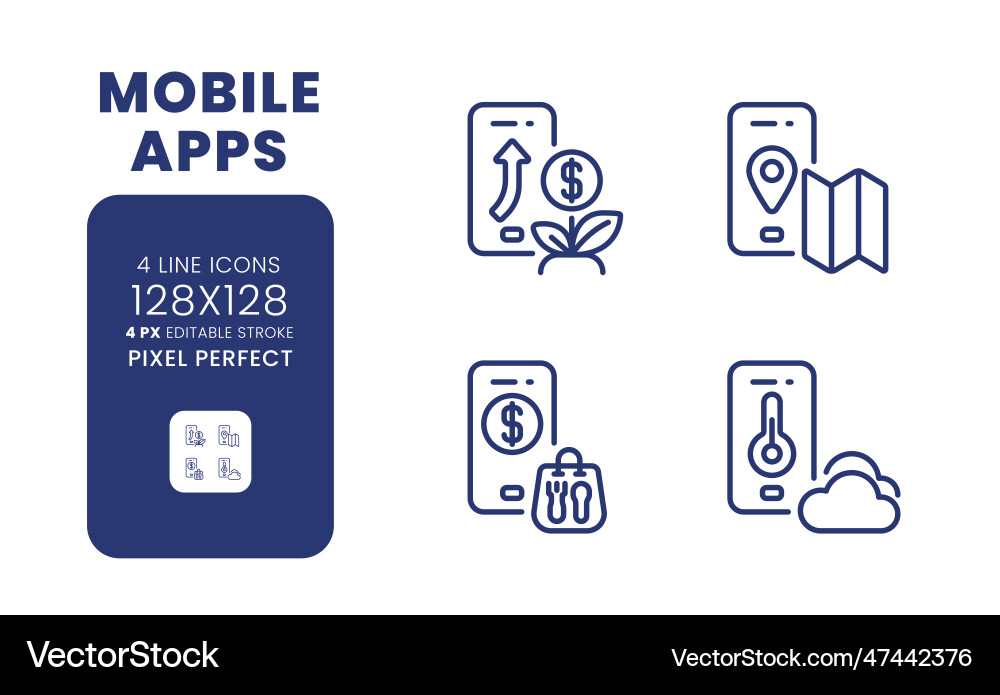 Mobile apps linear desktop icons set Vector Image