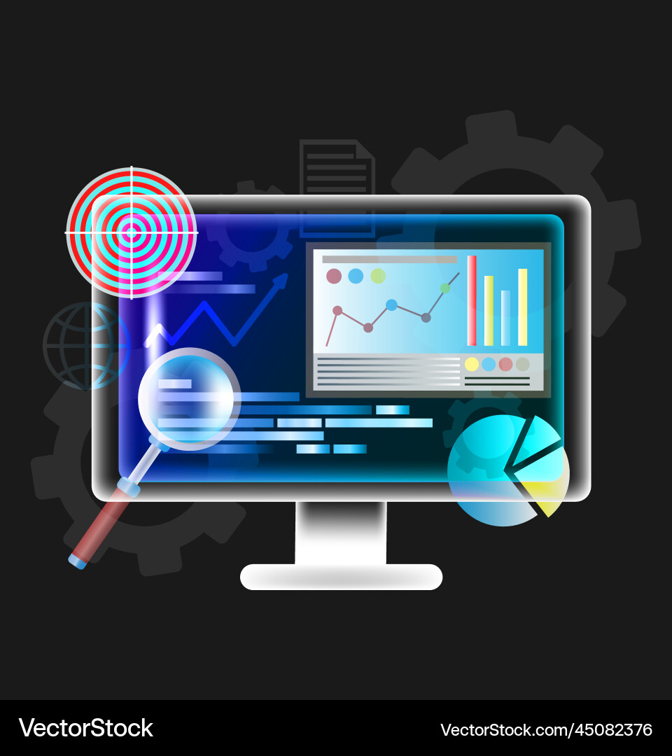 Seo computer monitor with analytics graph Seo computer monitor with analytics graph vector image