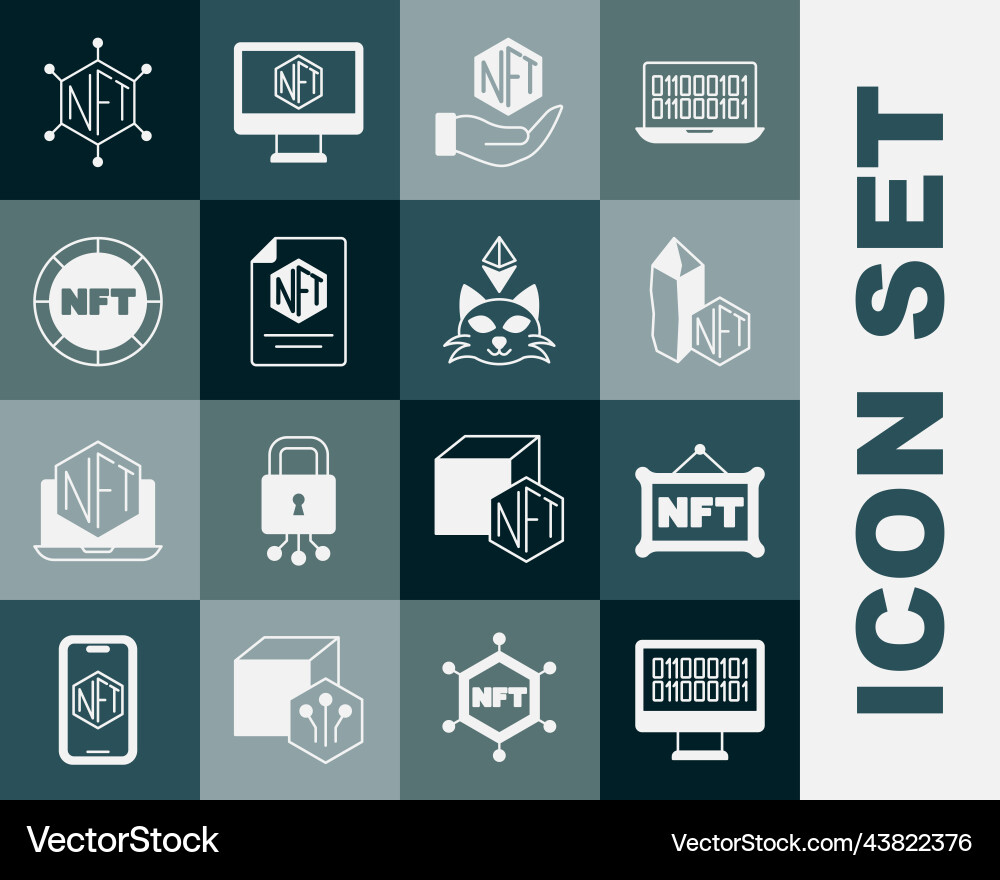 Set binary code nft digital crypto art contract Set binary code nft digital crypto art contract vector image