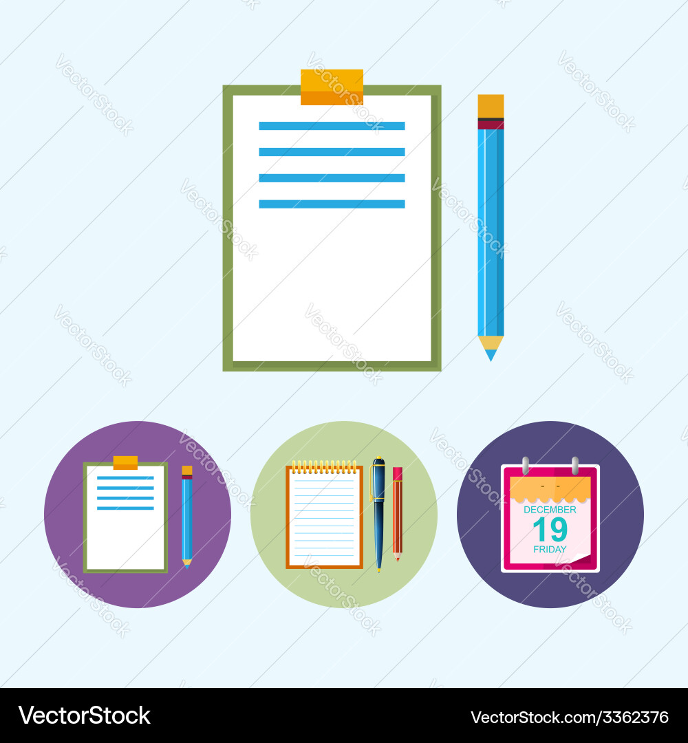 Set icons with clipboard notebook calendar leaf Vector Image