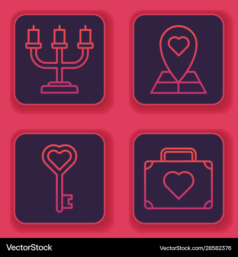 Set line candlestick key in heart shape map Set line candlestick key in heart shape map vector image