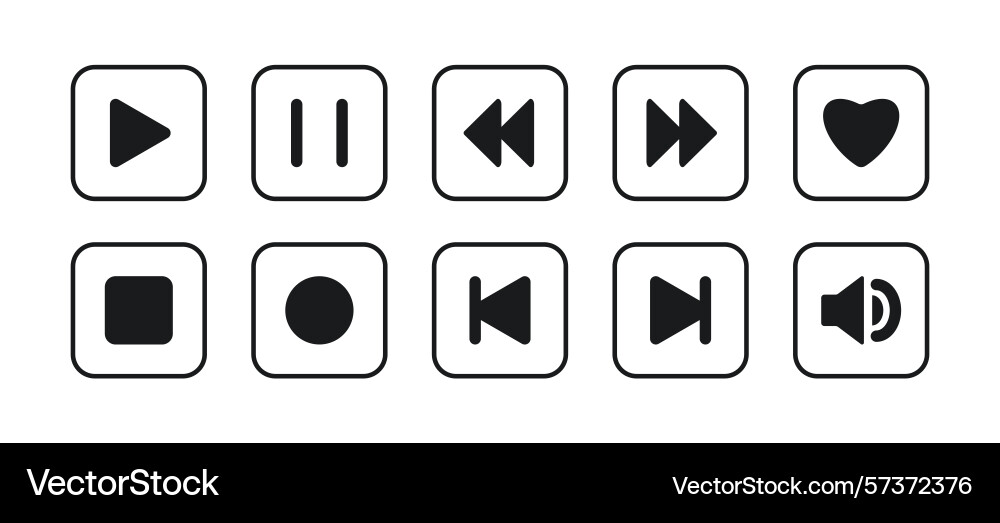 Set of media player buttons icons in a square Set of media player buttons icons in a square Vector Image