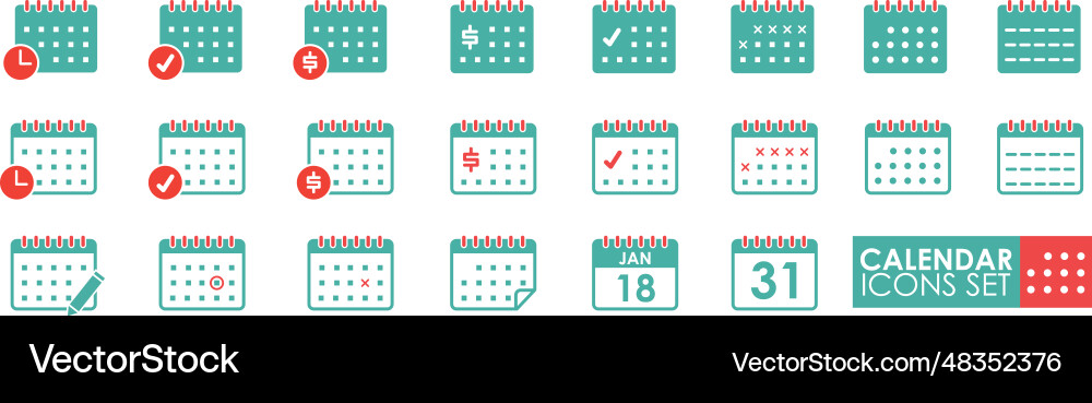 Simple set of calendar different styles solid Simple set of calendar different styles solid Vector Image