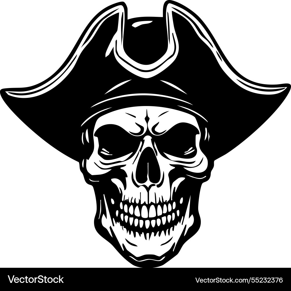 Striking monochrome skull wearing a pirate hat Striking monochrome skull wearing a pirate hat vector image