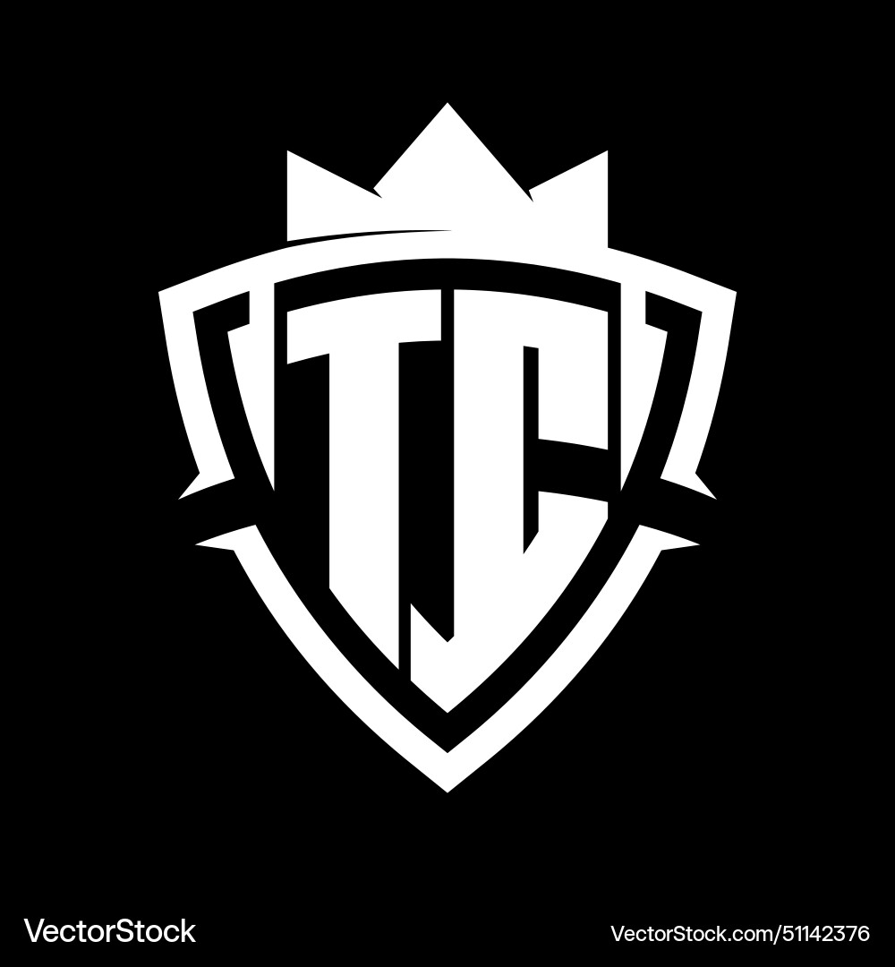Tc letter monogram with triangle curve shield Vector Image
