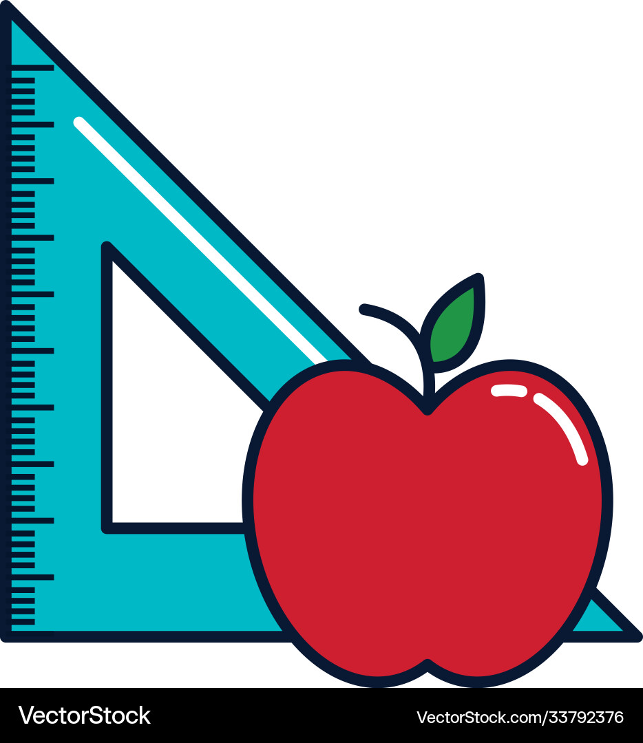 Triangle ruler and apple line fill style icon Vector Image