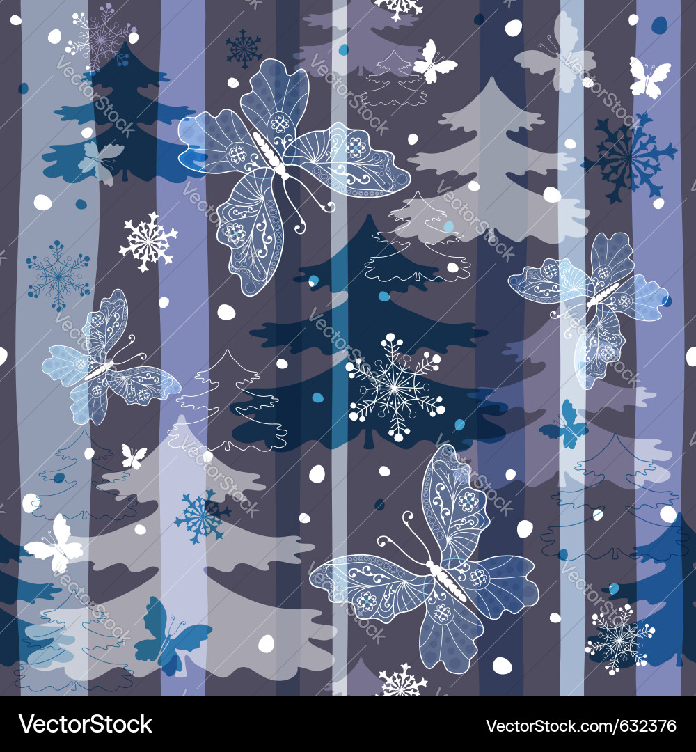 Winter repeating pattern with snowflakes trees vector image