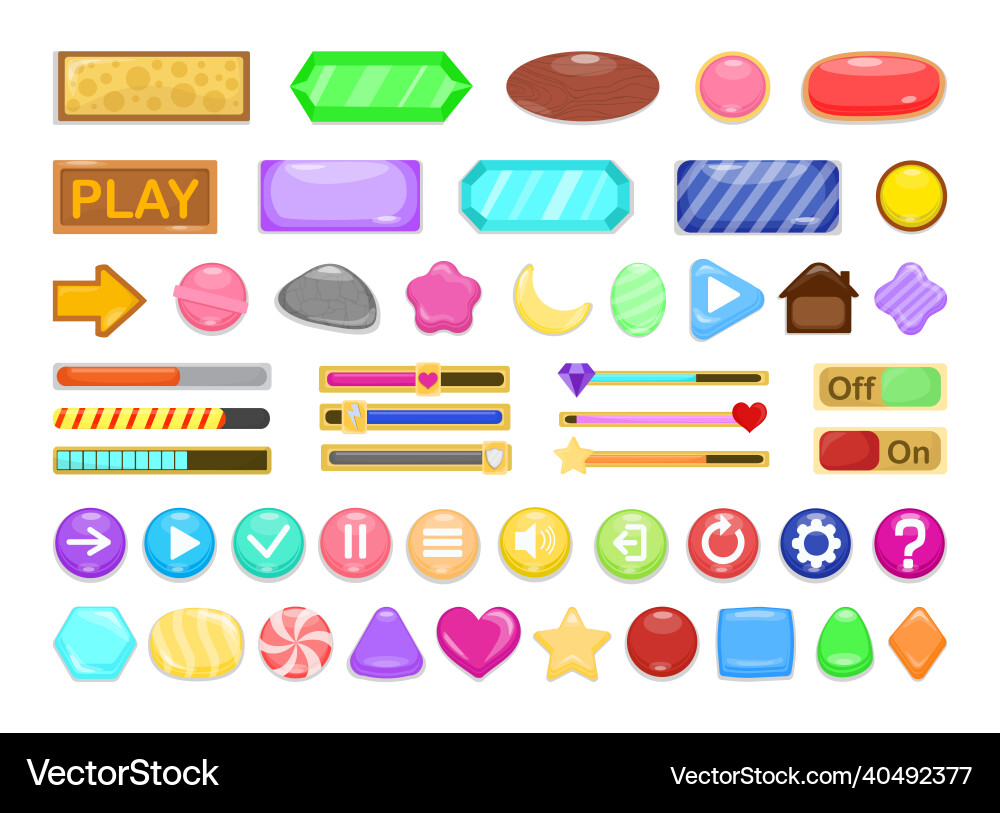 Game UI Elements - Buttons & Sliders vector image
