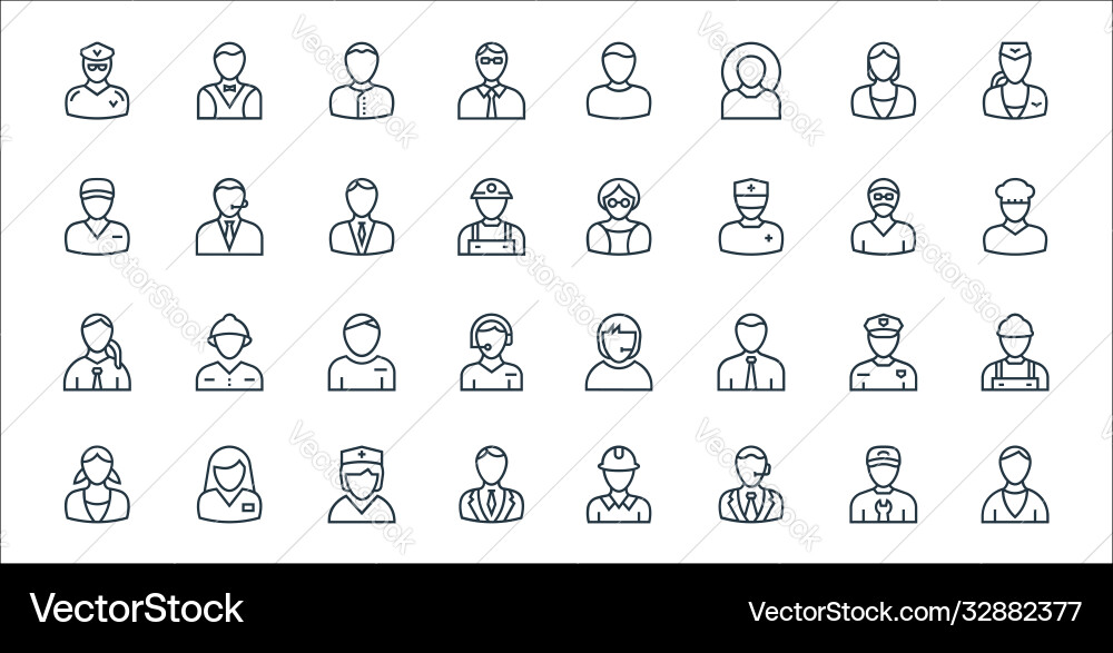 Professions line icons linear set quality Professions line icons linear set quality Vector Image