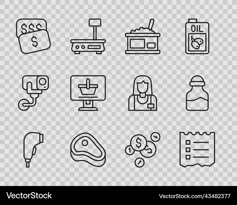 Set line scanner scanning bar code shopping list Set line scanner scanning bar code shopping list vector image