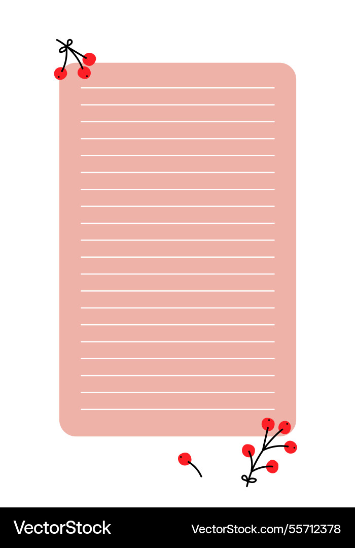 Decorative notepad with red berries and a soft vector image