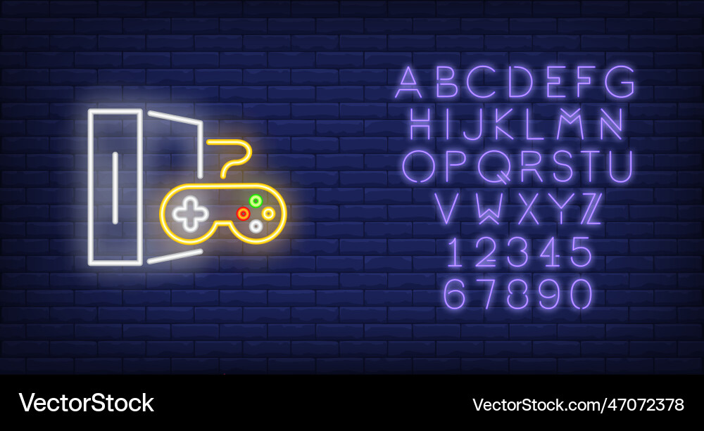 Game console with controller neon sign Game console with controller neon sign vector image