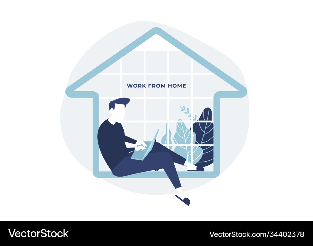 Man sitting in a house with notebook computer Vector Image