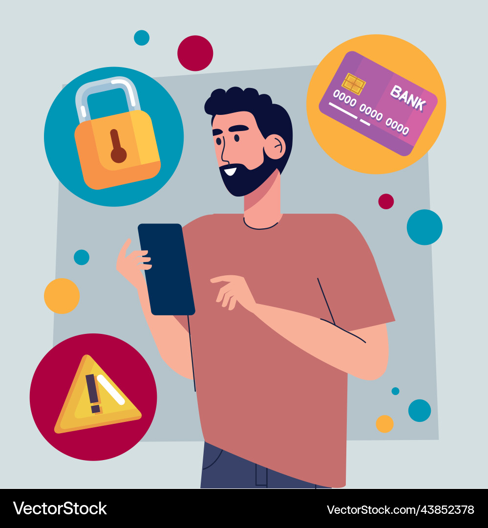 Man using smartphone with cyber security vector image