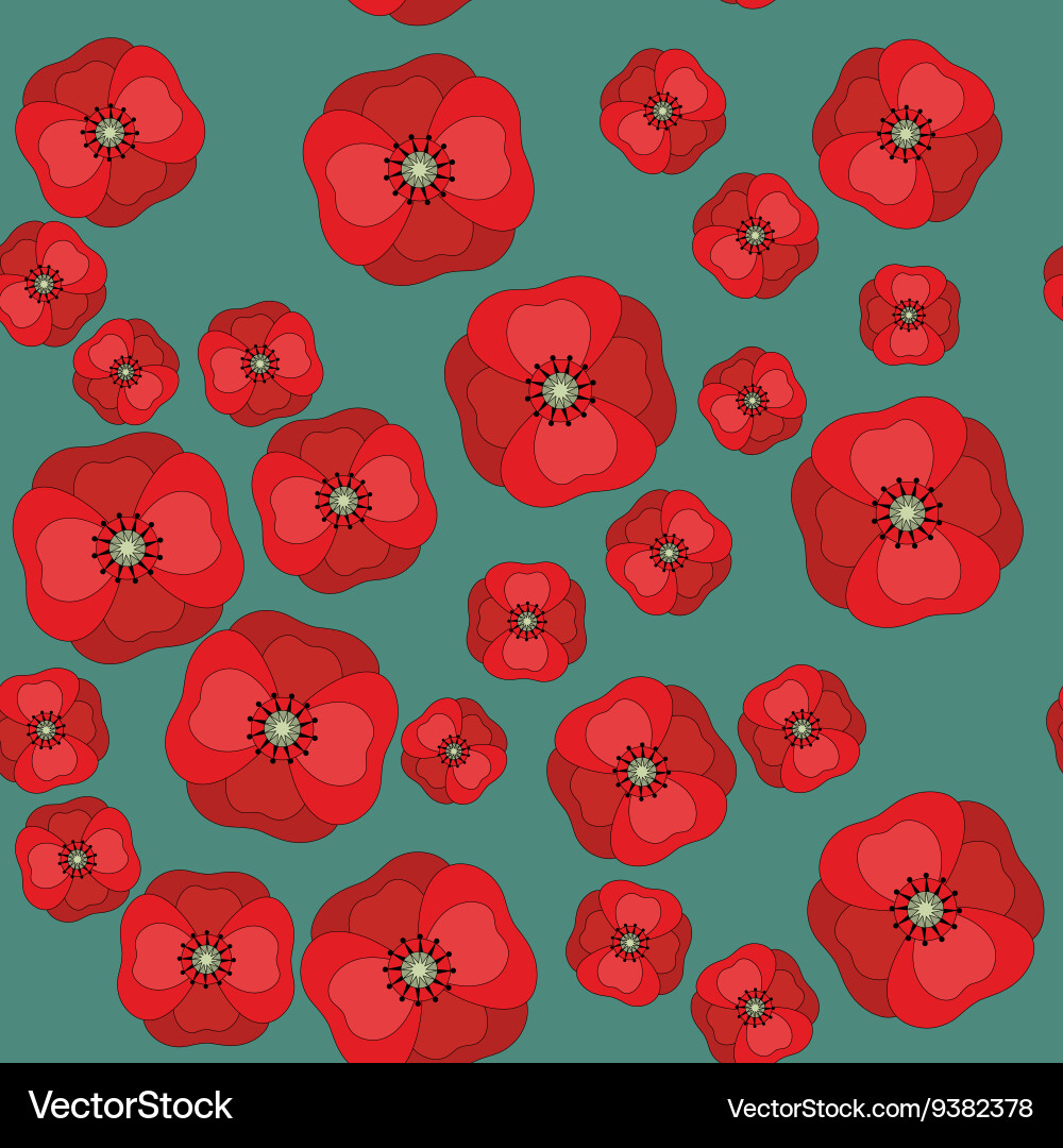 Seamless pattern with red poppies on color Vector Image