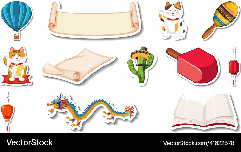 Set of different traditional objects Vector Image
