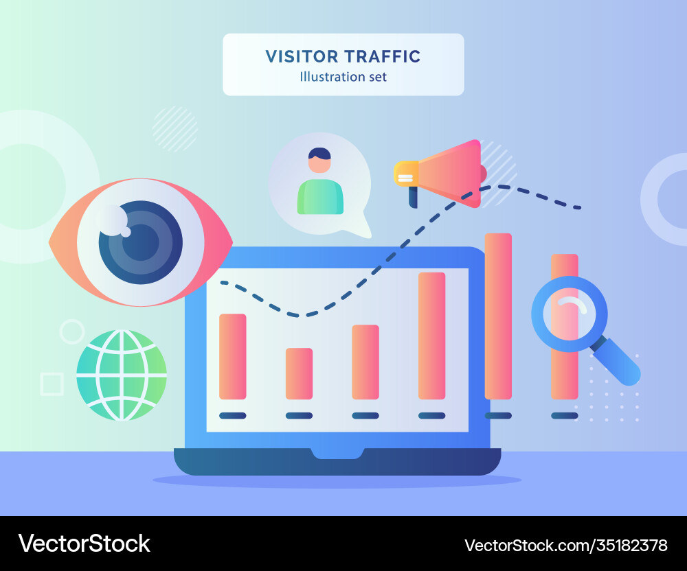 Visitor traffic set statistic chart on monitor Visitor traffic set statistic chart on monitor vector image