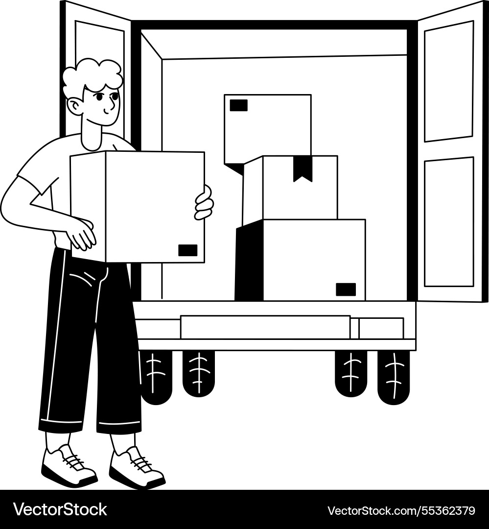A flat of character loading boxes i vector image