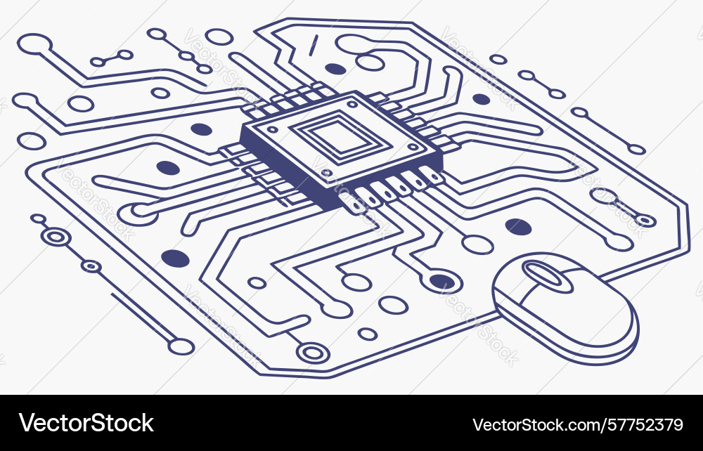Abstract microprocessor with circuits and mouse vector image