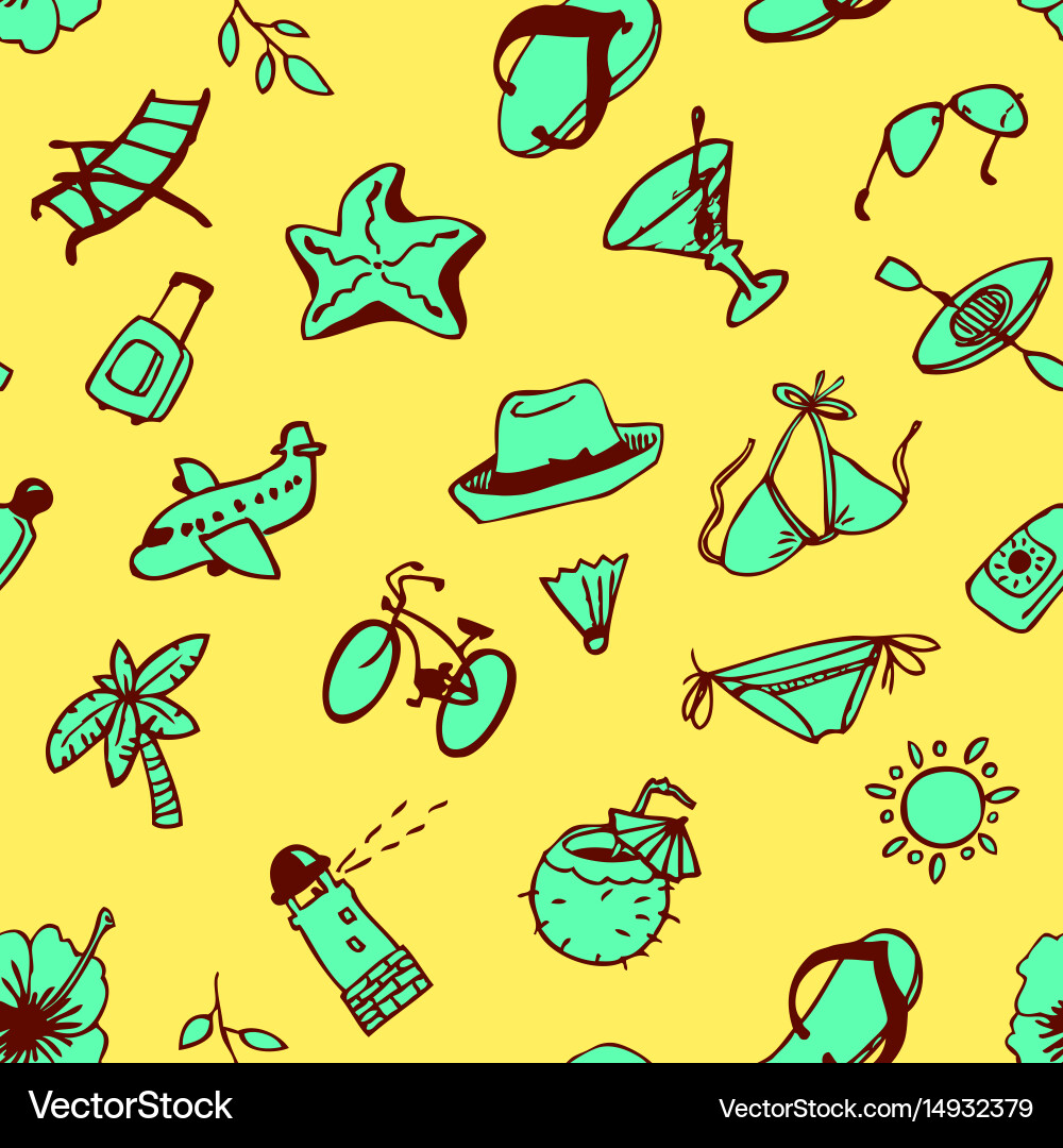 Background with summer and beach objects doodle vector image