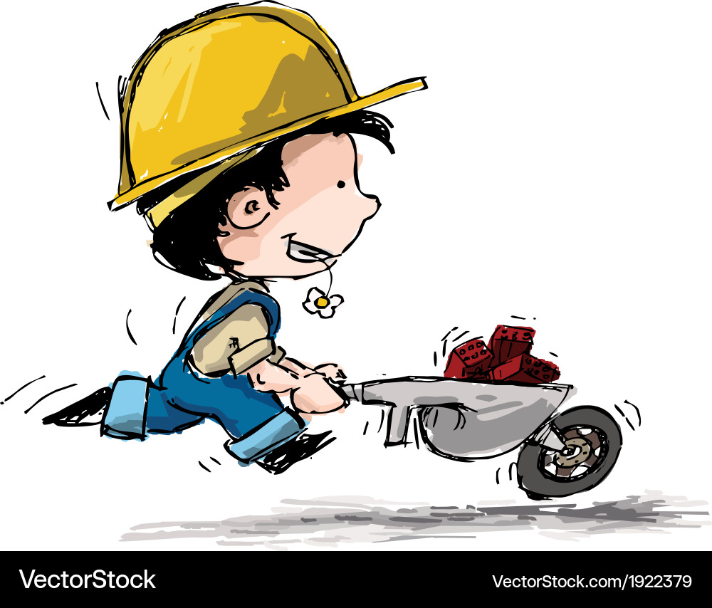 Boy with Cart of Bricks vector image