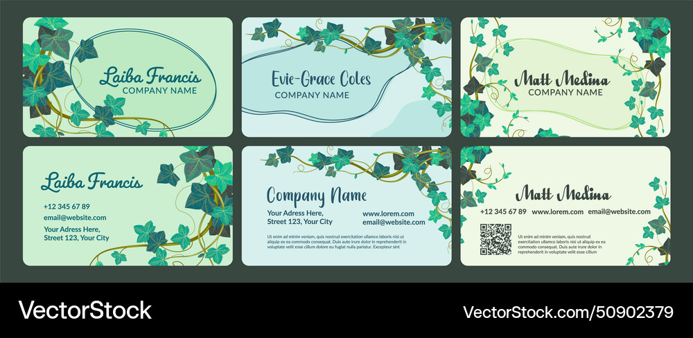 Business card set with natural leaves decoration vector image