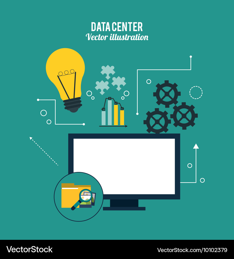 Computer and icon set data center design vector image