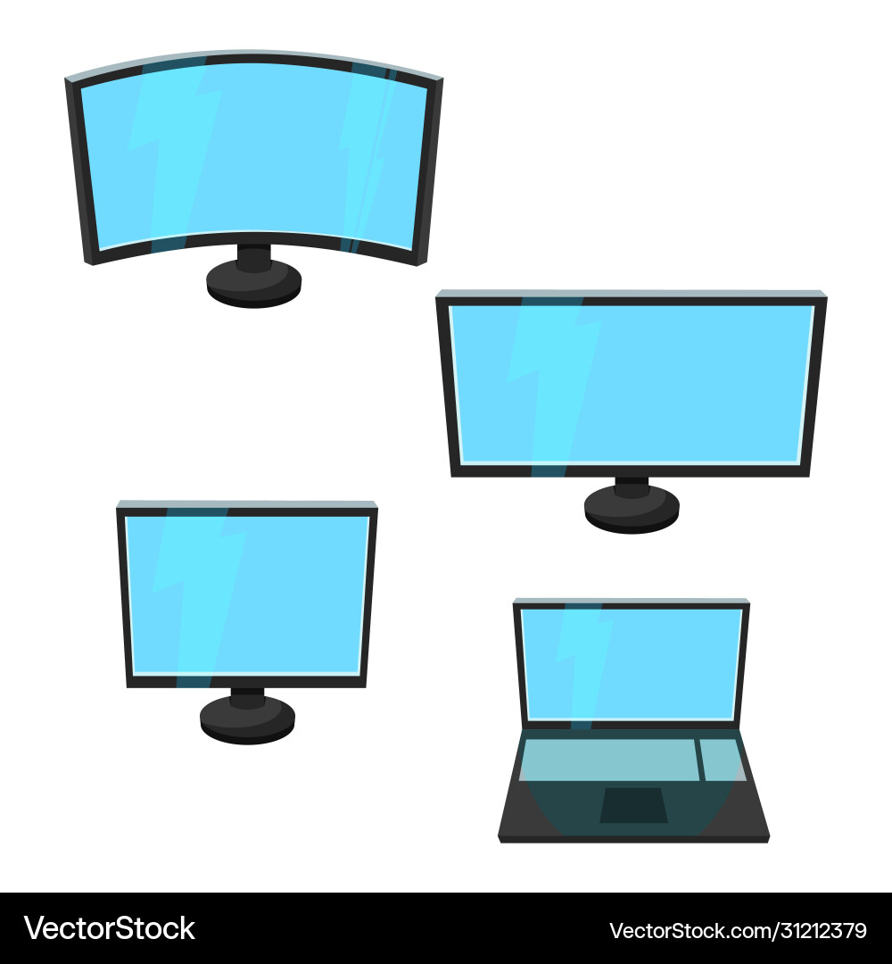 Computer flat screen set lcd wide display vector image