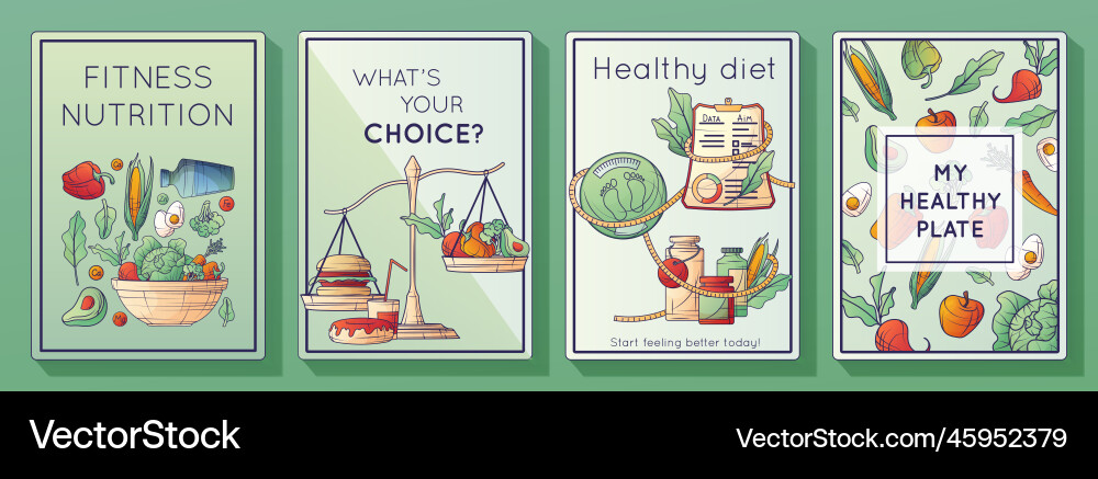 Dietology nutritionist posters set Dietology nutritionist posters set vector image