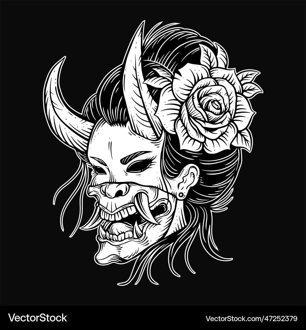 Dunkel Kunst japanisch mädchen rose geisha frau skull Dunkel Kunst japanisch mädchen rose geisha frau skull vektorbild