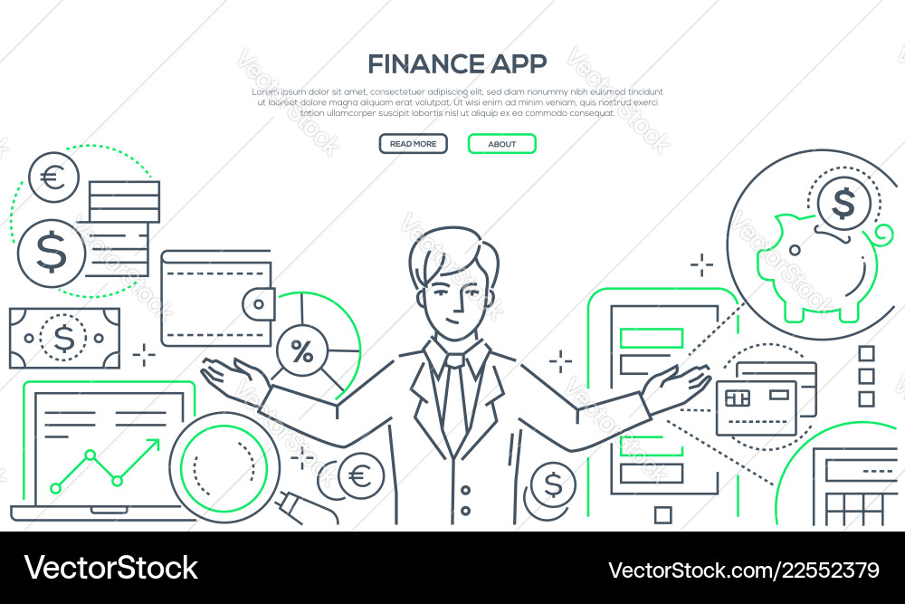 Finanzen App - Bunte Linienkunst Vektorbild