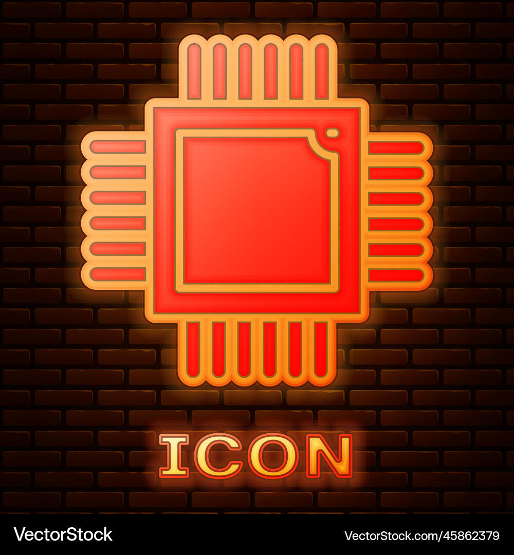 Glowing neon computer processor with microcircuits Glowing neon computer processor with microcircuits vector image