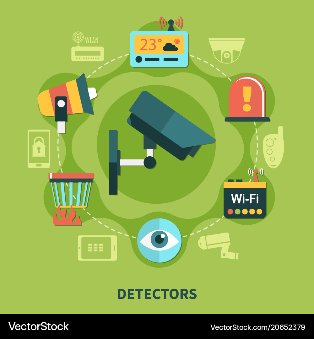 Home Security Detectors Round Composition vector image