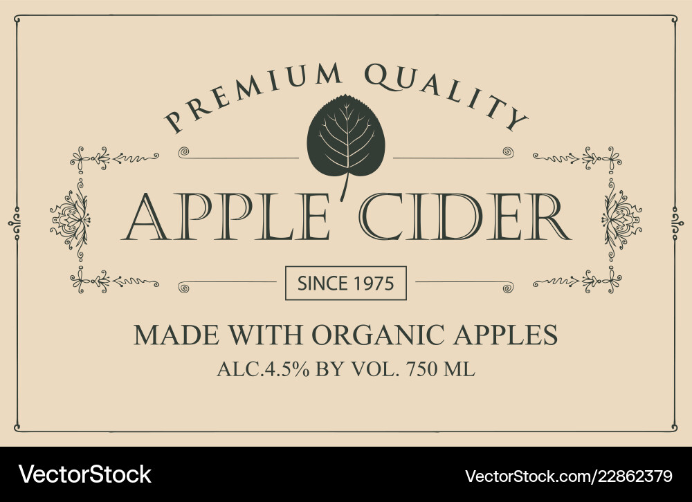 Label for apple cider with leaf in retro style Label for apple cider with leaf in retro style vector image