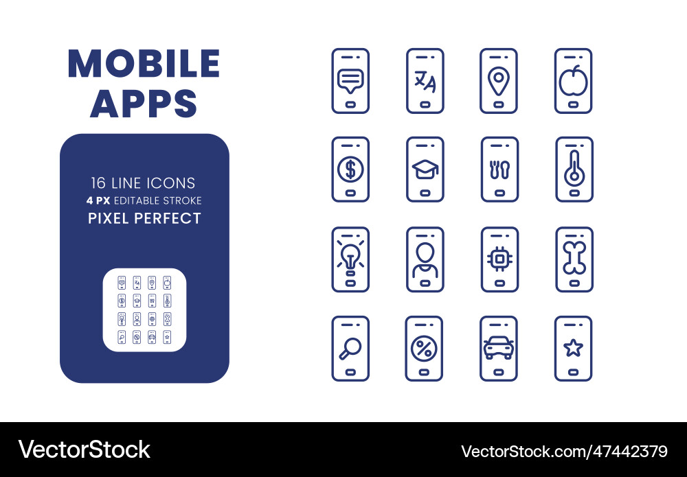 Mobile apps linear desktop icons set Mobile apps linear desktop icons set vector image