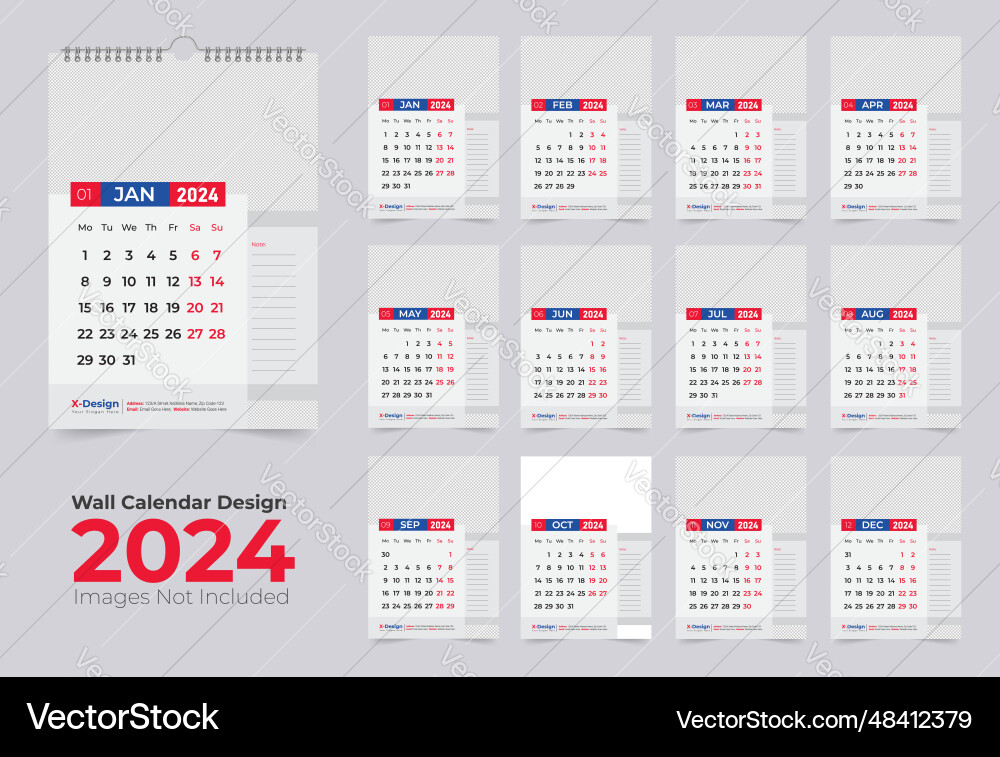 Monatliche Kalendervorlage für 2024 Jahre 12 Seiten Monatliche Kalendervorlage für 2024 Jahre 12 Seiten vektorbild