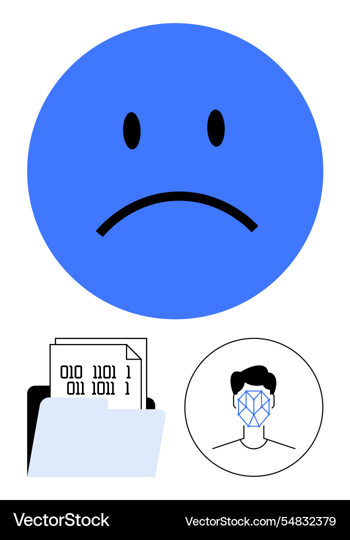 Sad face emotion binary codes in file folder Sad face emotion binary codes in file folder vector image