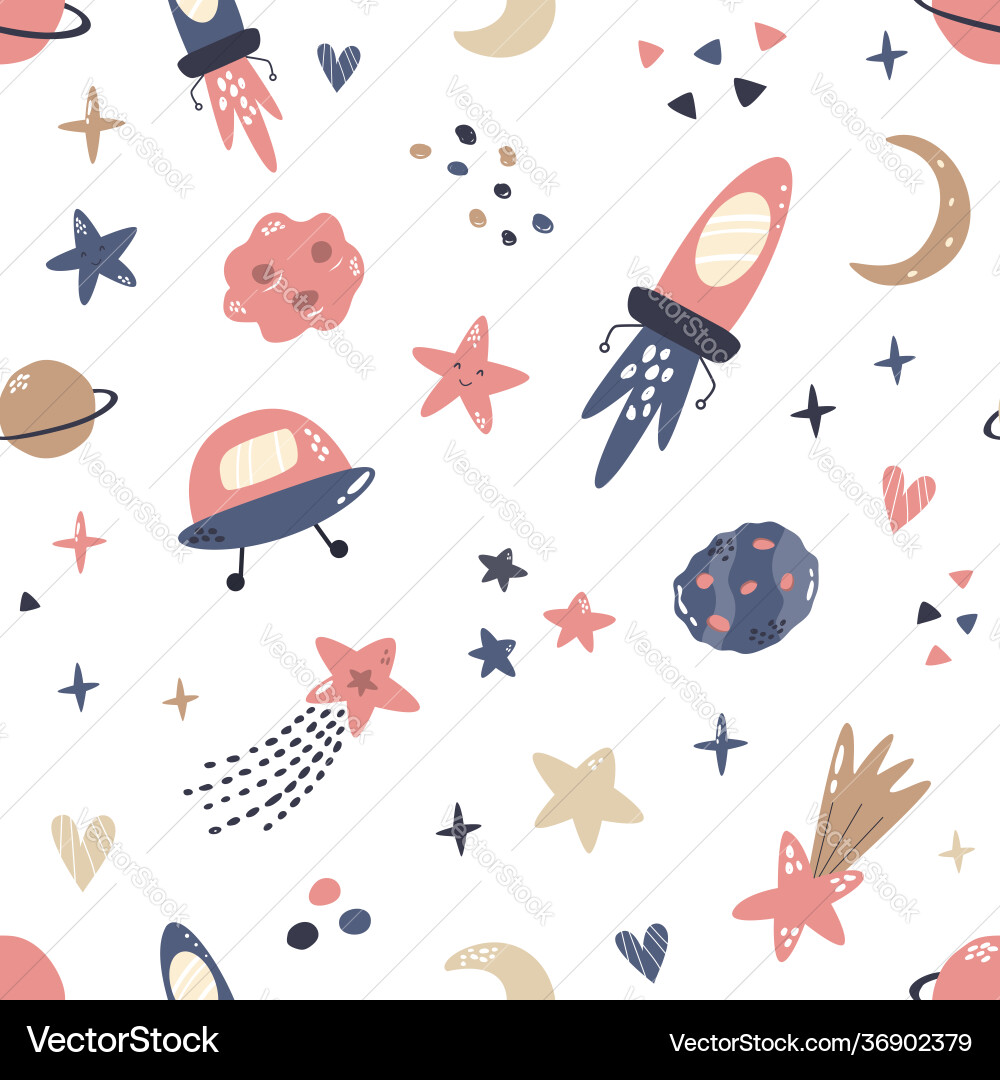 Seamless pattern with cosmic objects planets Vector Image