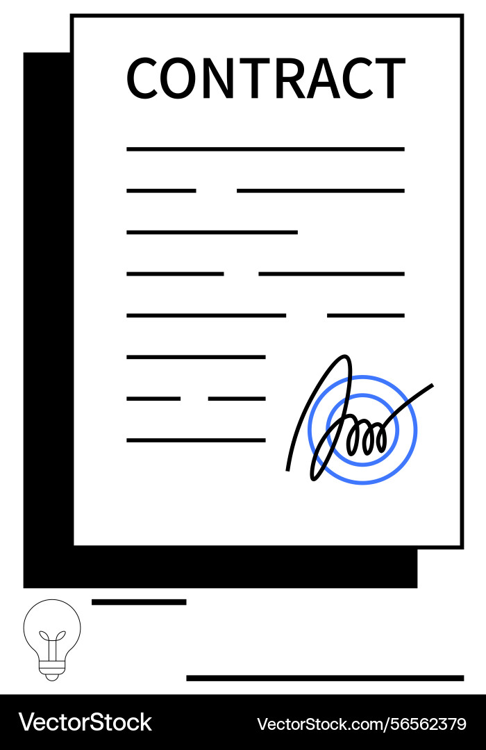 Signed contract document with signature and light Signed contract document with signature and light vector image