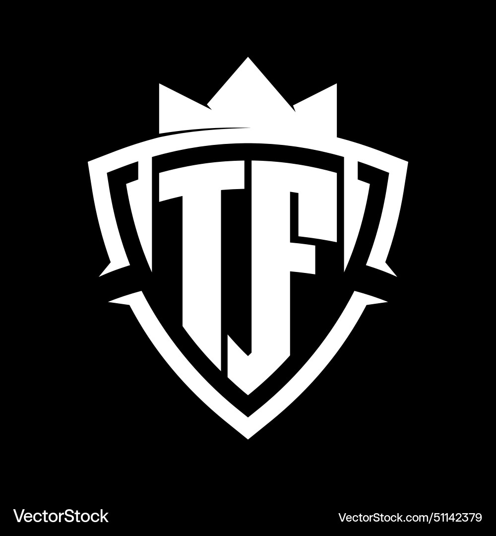 Tf letter monogram with triangle curve shield Tf letter monogram with triangle curve shield Vector Image