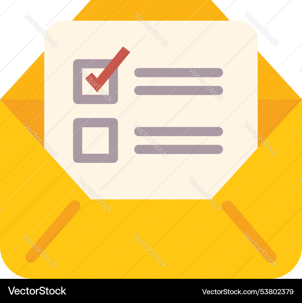 Yellow open envelope containing checklist Yellow open envelope containing checklist vector image
