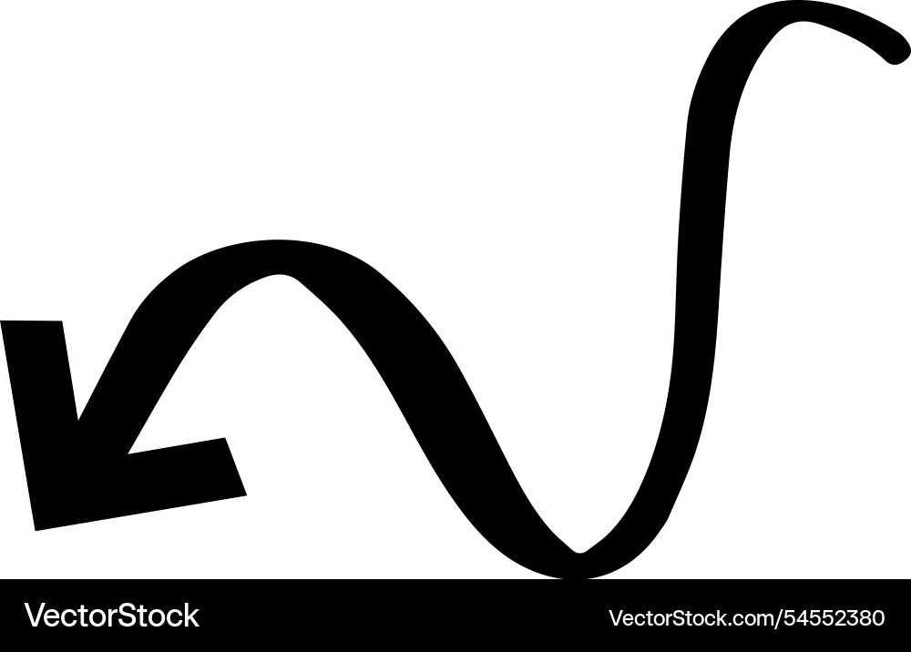 Black arrow pointing down and left with a wavy vector image