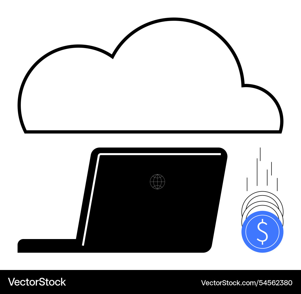 Cloud computing concept with laptop and falling Cloud computing concept with laptop and falling vector image
