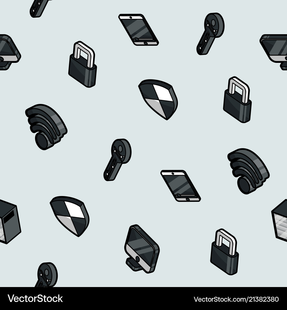 Cybersecurity color outline isometric pattern Cybersecurity color outline isometric pattern vector image