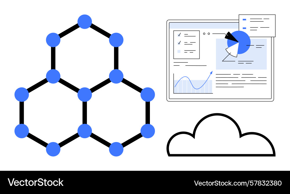 Digital data analytics with molecular structure vector image