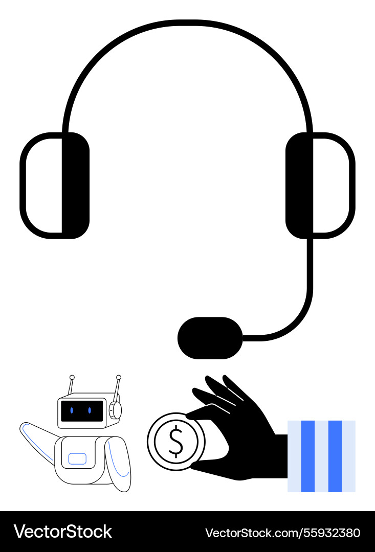 Headset with microphone robot assistant hand Headset with microphone robot assistant hand vector image