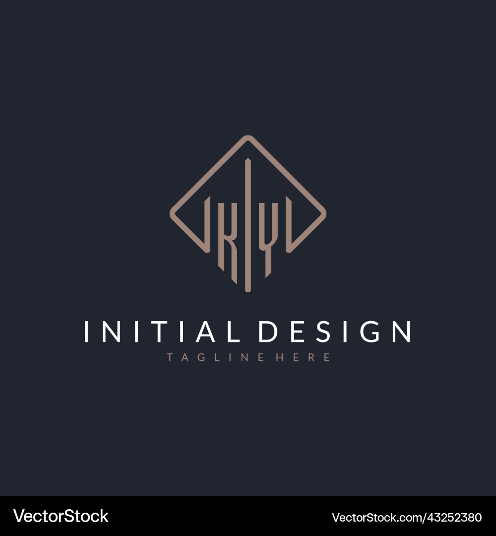 Ky initial logo with curved rectangle style design vector image