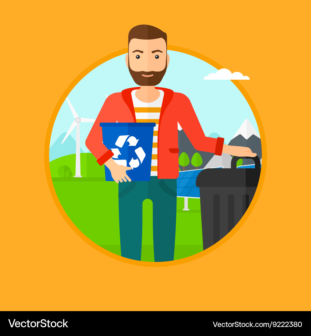 Man with recycle bin and trash can vector image